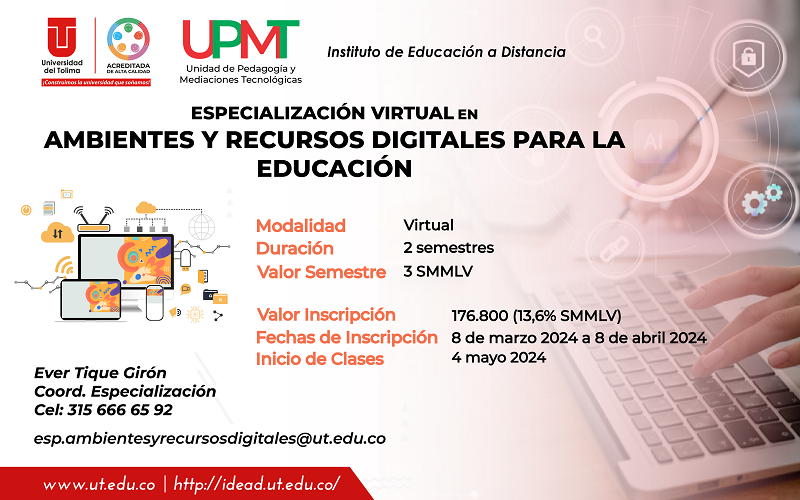 Inscripciones Especialización virtual en ambientes y recursos digitales para la educación
